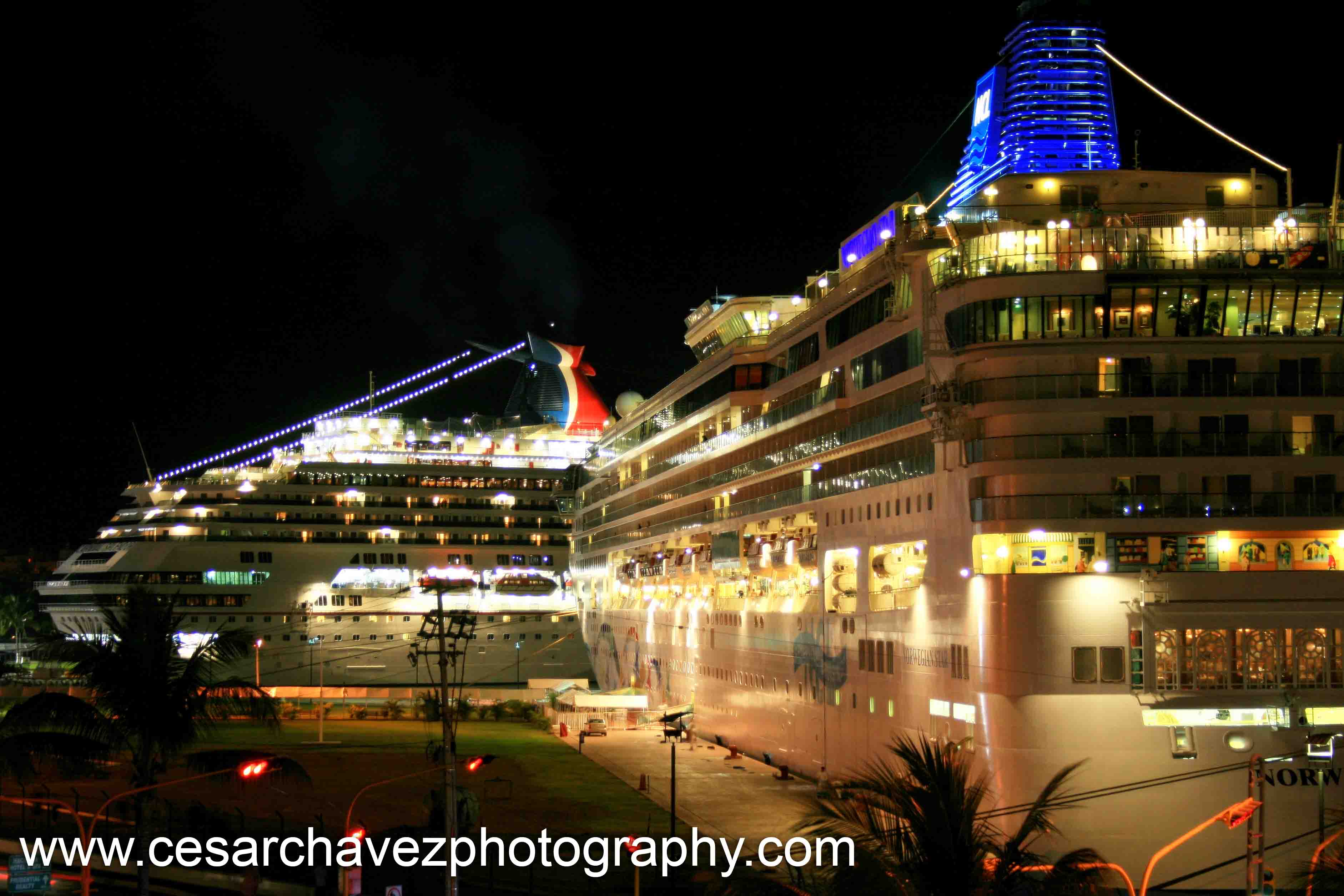 The Norwegian Star & Carnival cruise ship view from the MALL